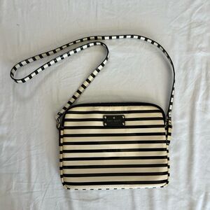 Kate Spade Patent Leather Bag Women's Black & Cream Stripe Vintage Crossbody